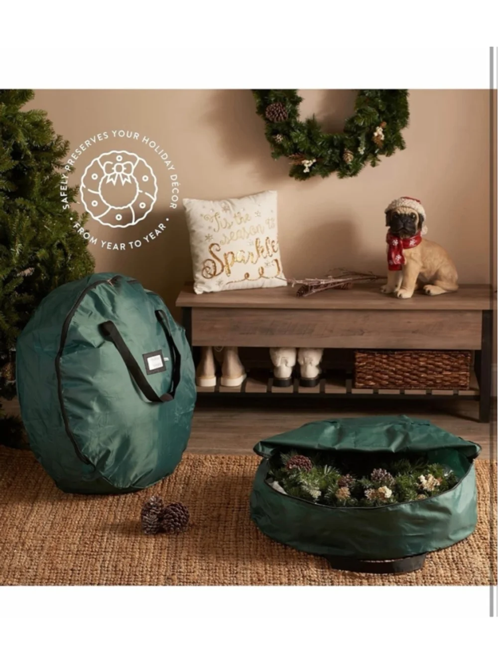 NEW 2 Pack Oxford Christmas Wreath Storage Container 36” Bag